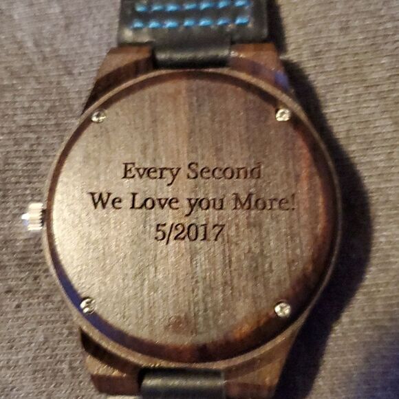 Engraved Back Natural Wood Watch‎ Leather Band - Picture 5 of 9